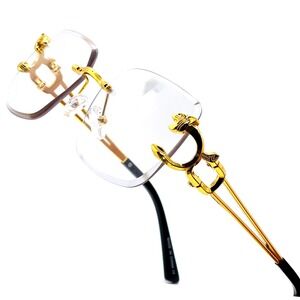 Rimless Sunglasses Gold Accents Designer Fashion Clear Lens Glasses Retro Classy